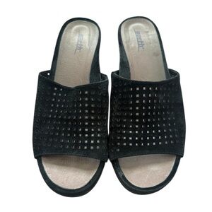 Earth Ibiza Women's Black Perforated Mules Suede Sandals Size 7